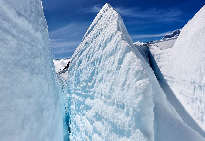 Side on view of icy cliff face