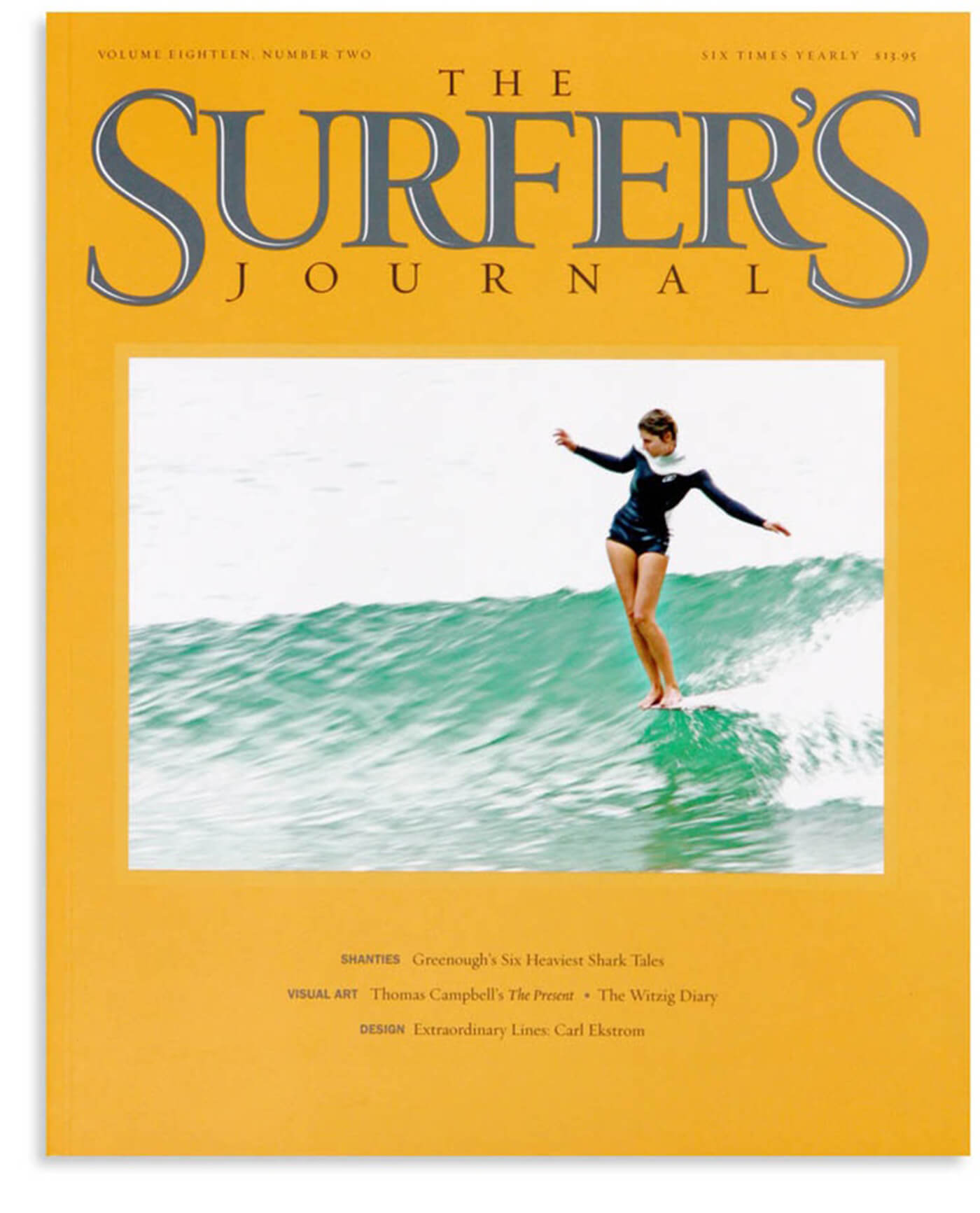 Photo of the first ever woman on the cover of the Surfer's Journal magazine